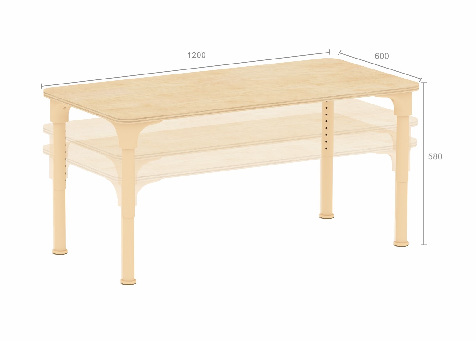 Alrik System - Adjustable Metal Rectangular Table (Clear Varnish)