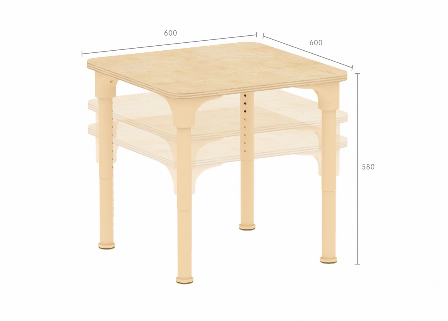 Alrik System - Adjustable Metal Square Table (Clear Varnish)