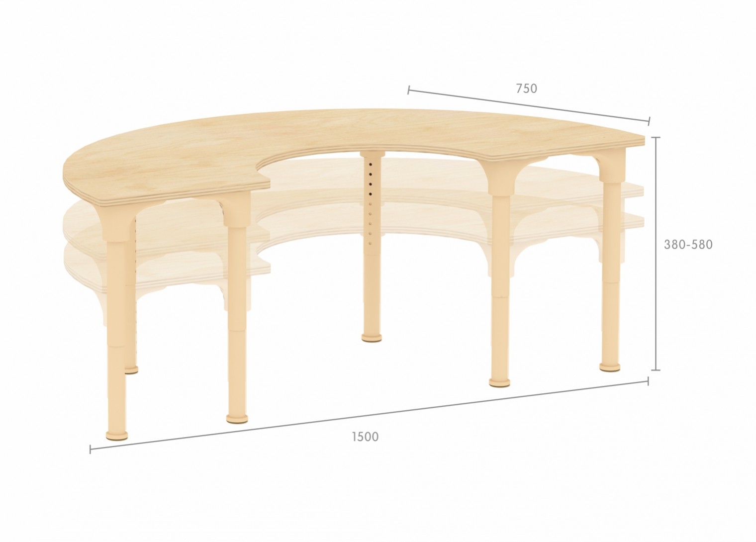 Alrik System - Adjustable Metal Horseshoe Activity Table (Clear Varnish)