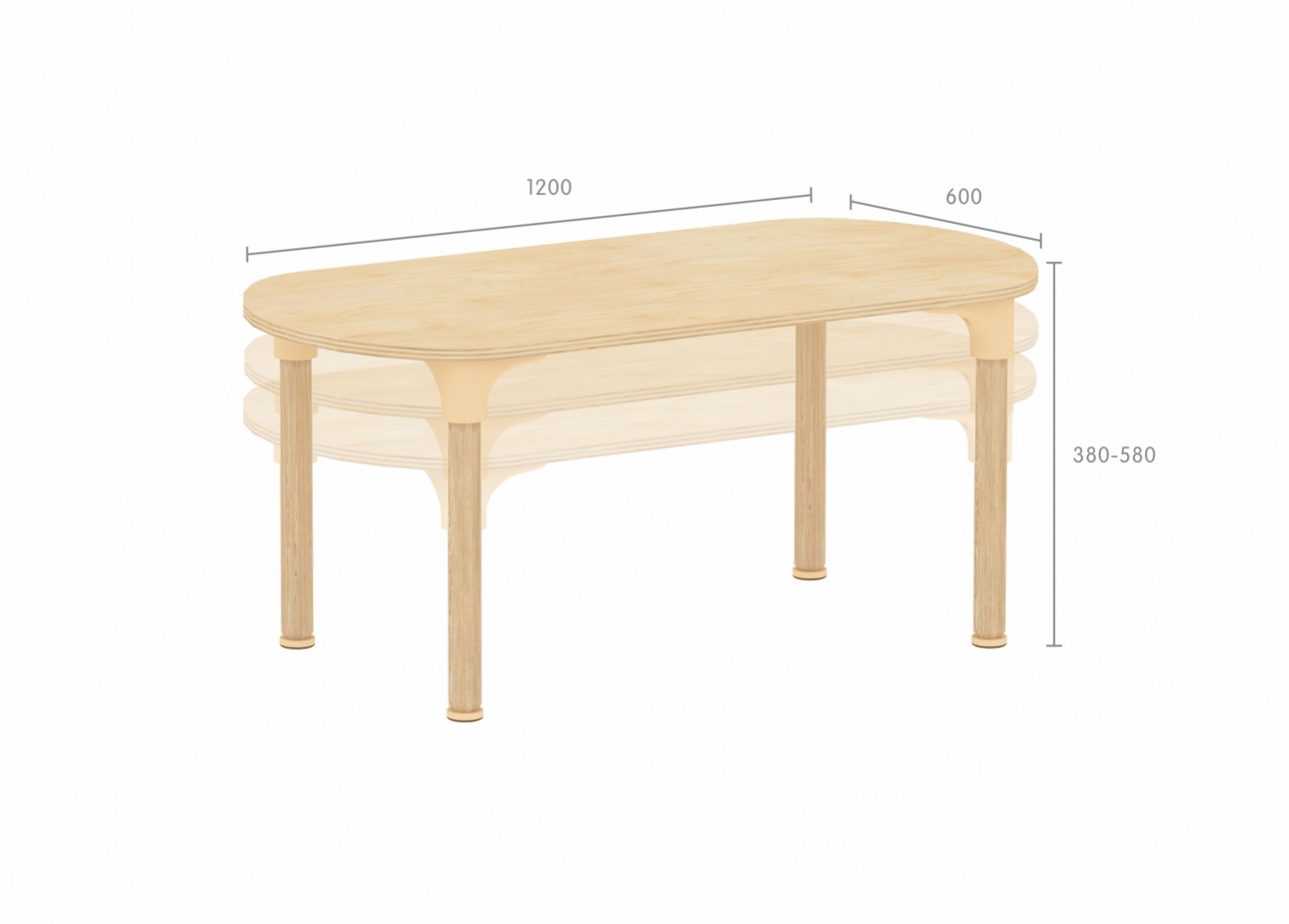 Alrik System - Adjustable Metal Oval-Shaped Table (Clear Varnish)