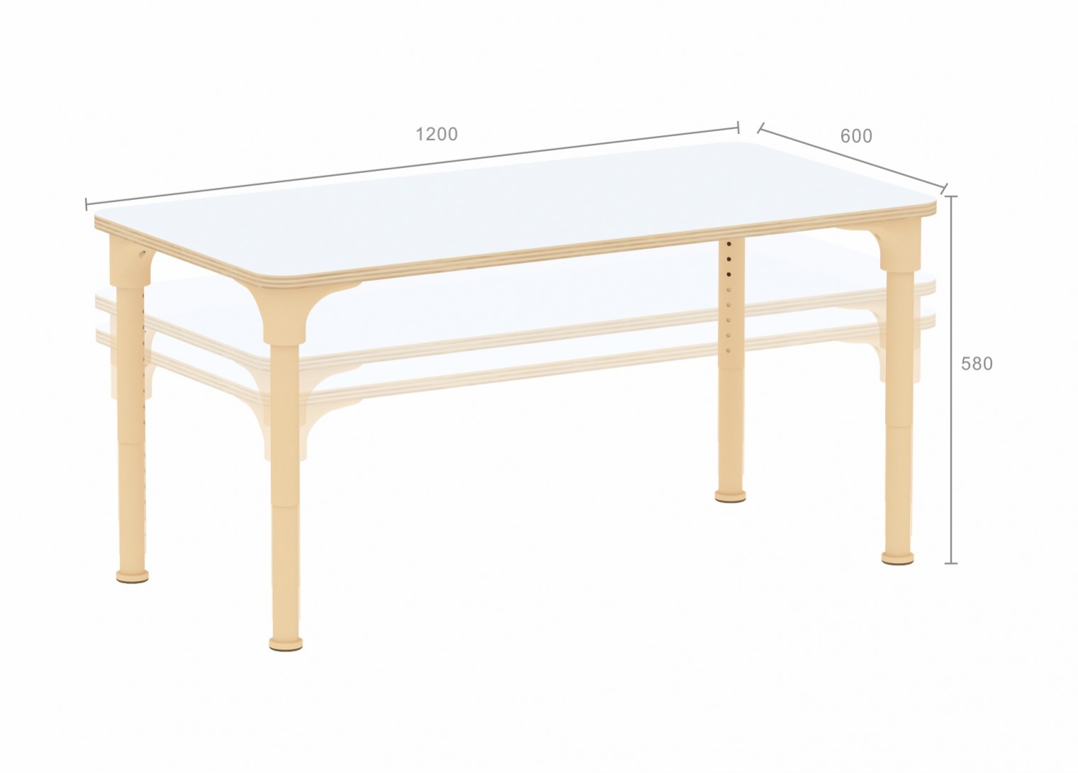 Alrik System - Adjustable Metal Rectangular Table (White)