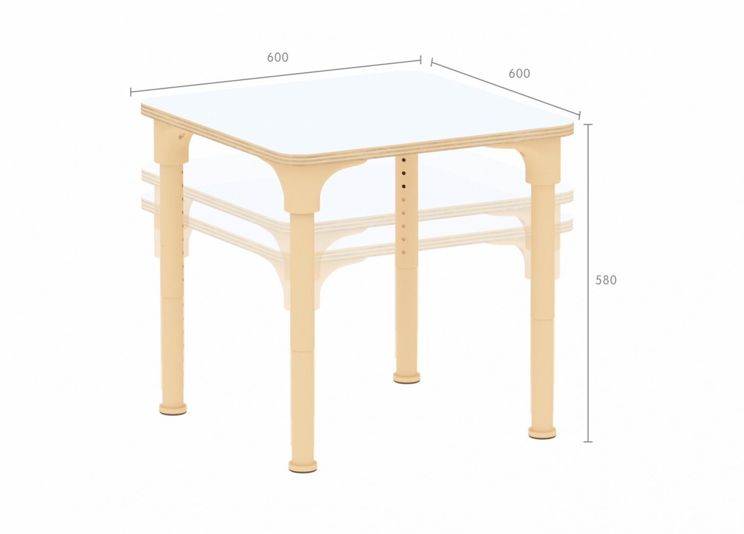 Alrik System - Adjustable Metal Square Table (White)