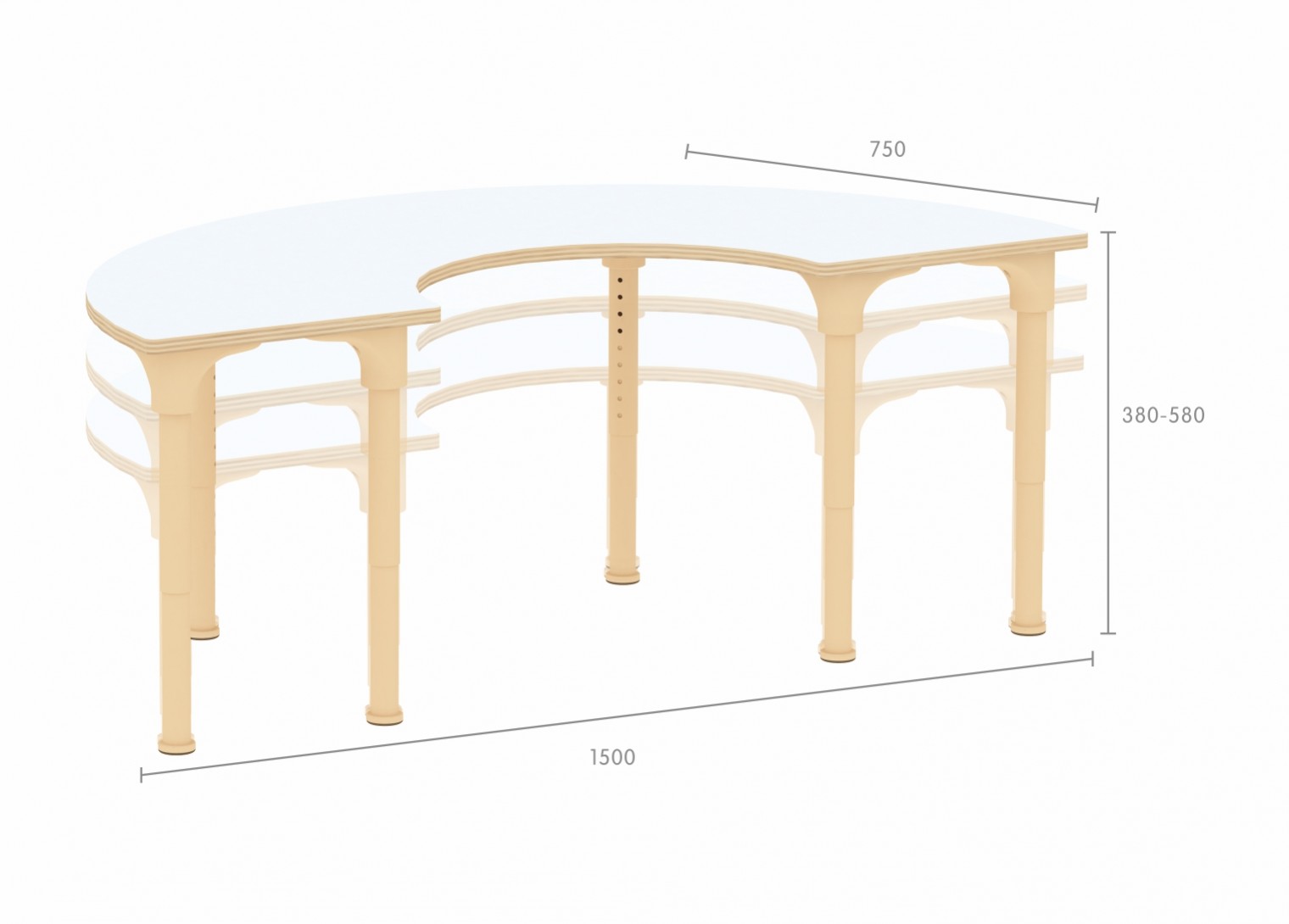 Alrik System - Adjustable Metal U-Shaped Table (White)