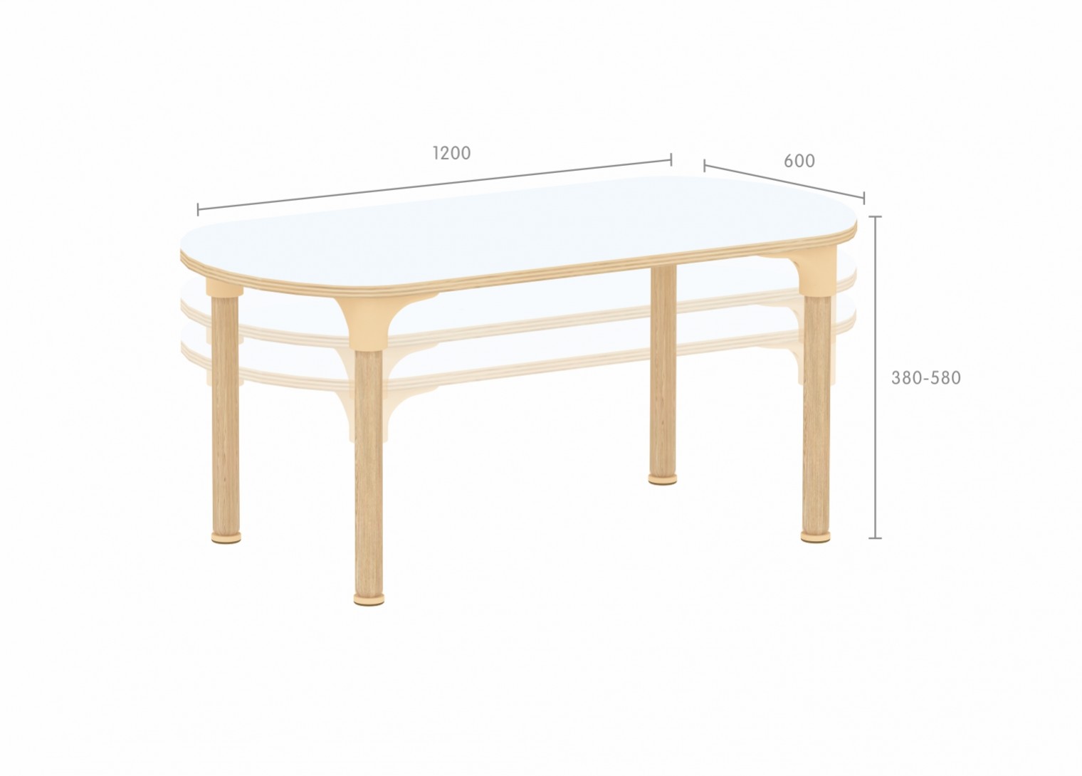 Alrik System - Adjustable Metal Oval-Shaped Table (White)