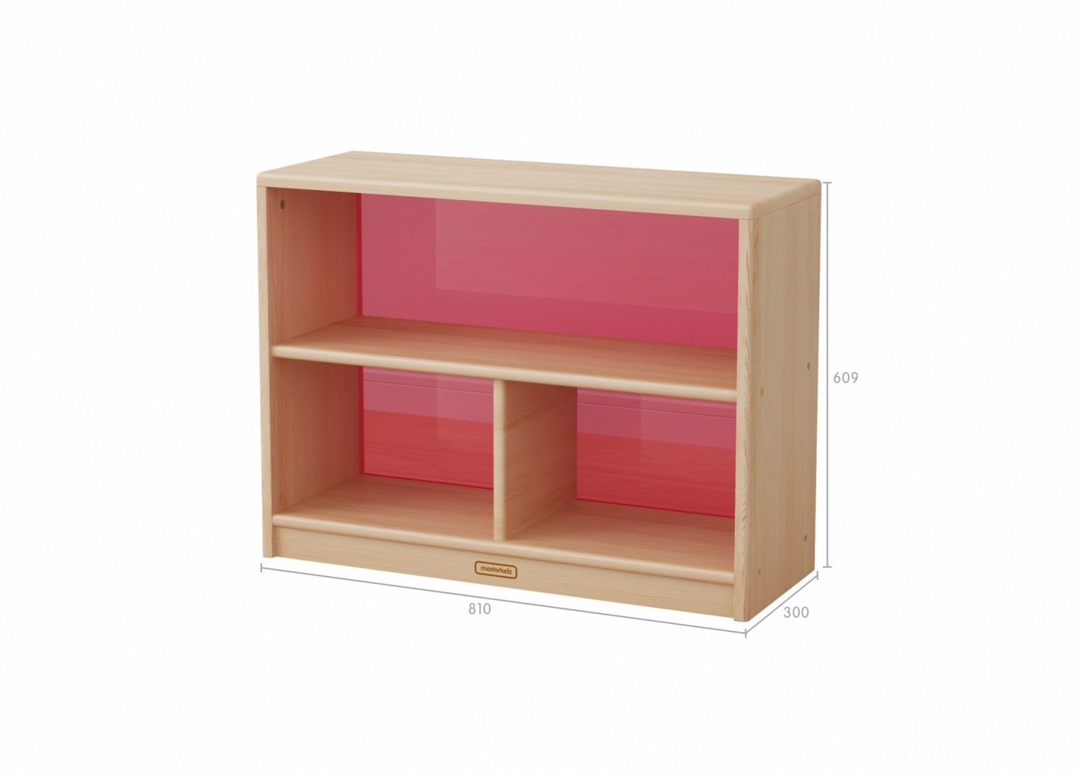 Acar - 609H x 810L Wooden  3-Compartment Shelving Unit - Translucent Red Back