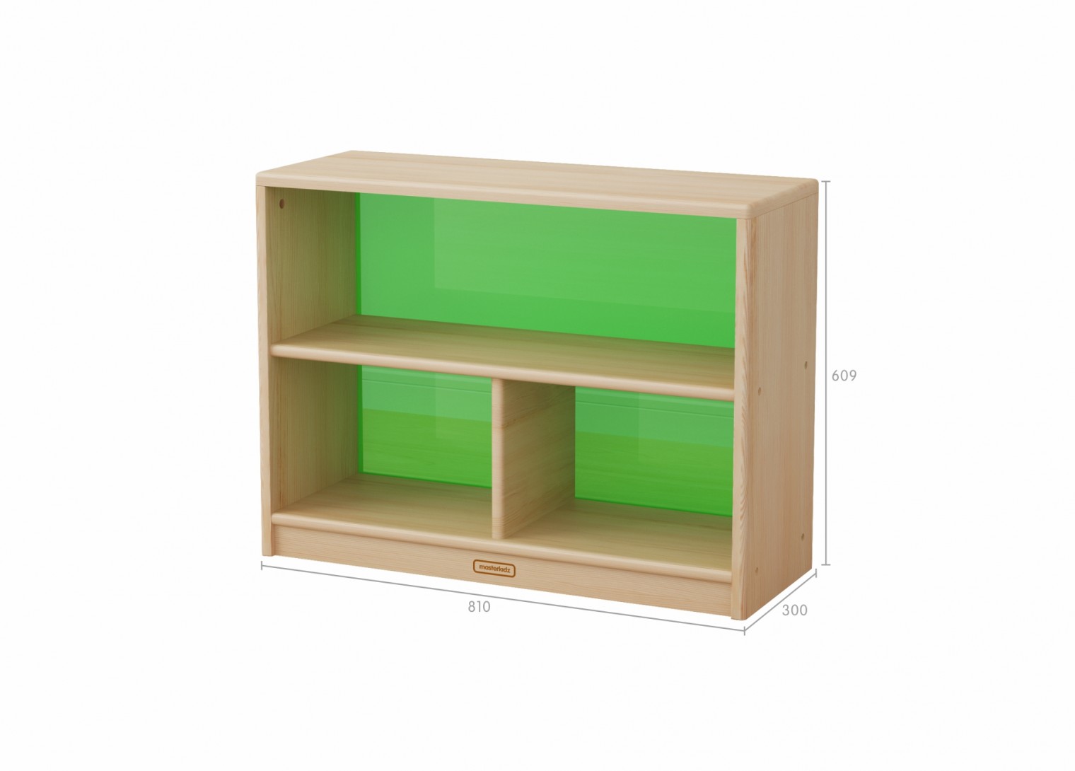 Acar - 609H x 810L Wooden  3-Compartment Shelving Unit - Translucent Green Back