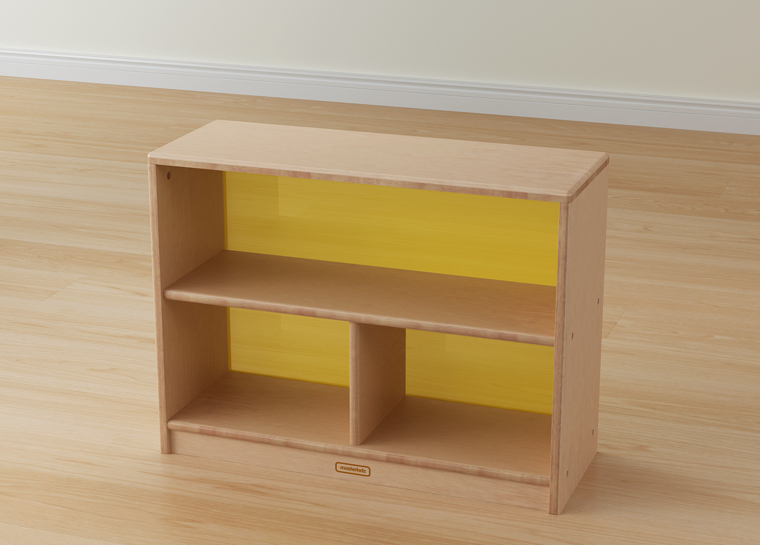 Bern - 609H x 810L Natural Rubber Wood  3-Compartment Shelving Unit - Translucent Yellow Back