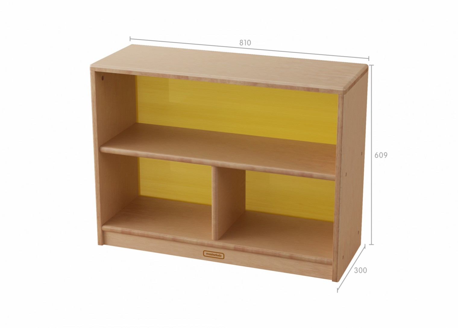 Bern - 609H x 810L Natural Rubber Wood  3-Compartment Shelving Unit - Translucent Yellow Back