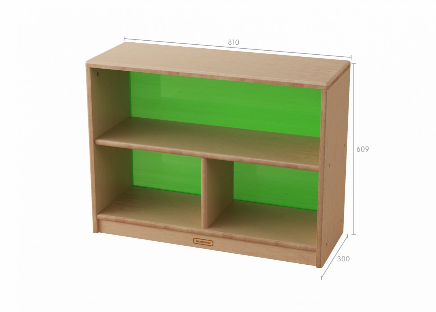 Bern - 609H x 810L Natural Rubber Wood  3-Compartment Shelving Unit - Translucent Green Back