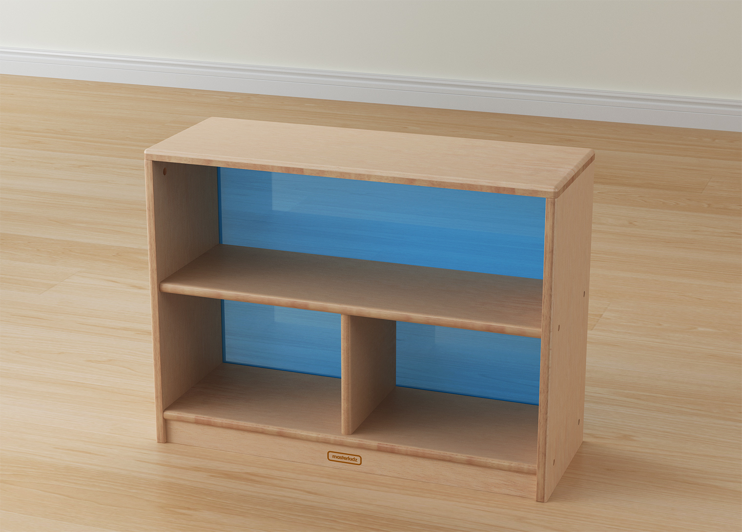 Bern - 609H x 810L Natural Rubber Wood  3-Compartment Shelving Unit - Translucent Blue Back