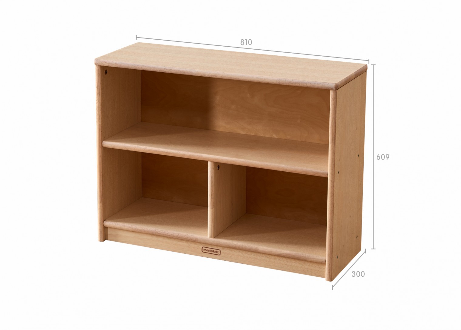 Bern - 609H x 810L Natural Rubber Wood  3-Compartment Shelving Unit - Wooden Back