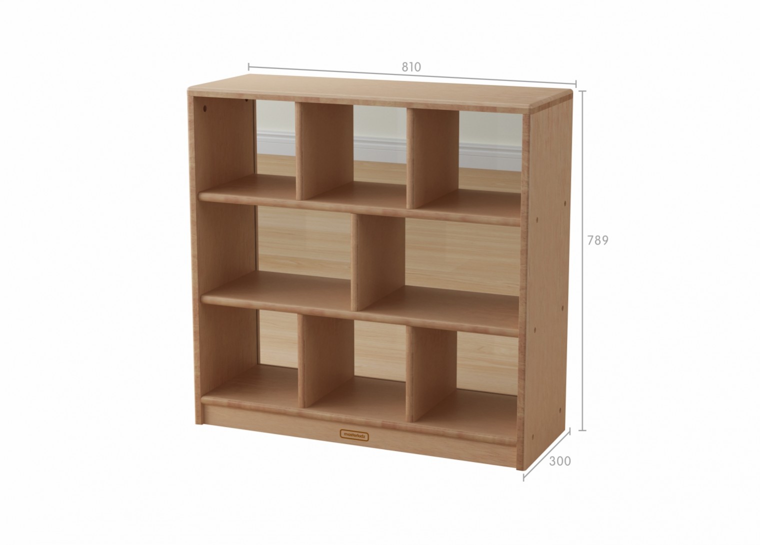 Bern - 789H x 810L Natural Rubber Wood  8-Compartment Shelving Unit - Transparent Back