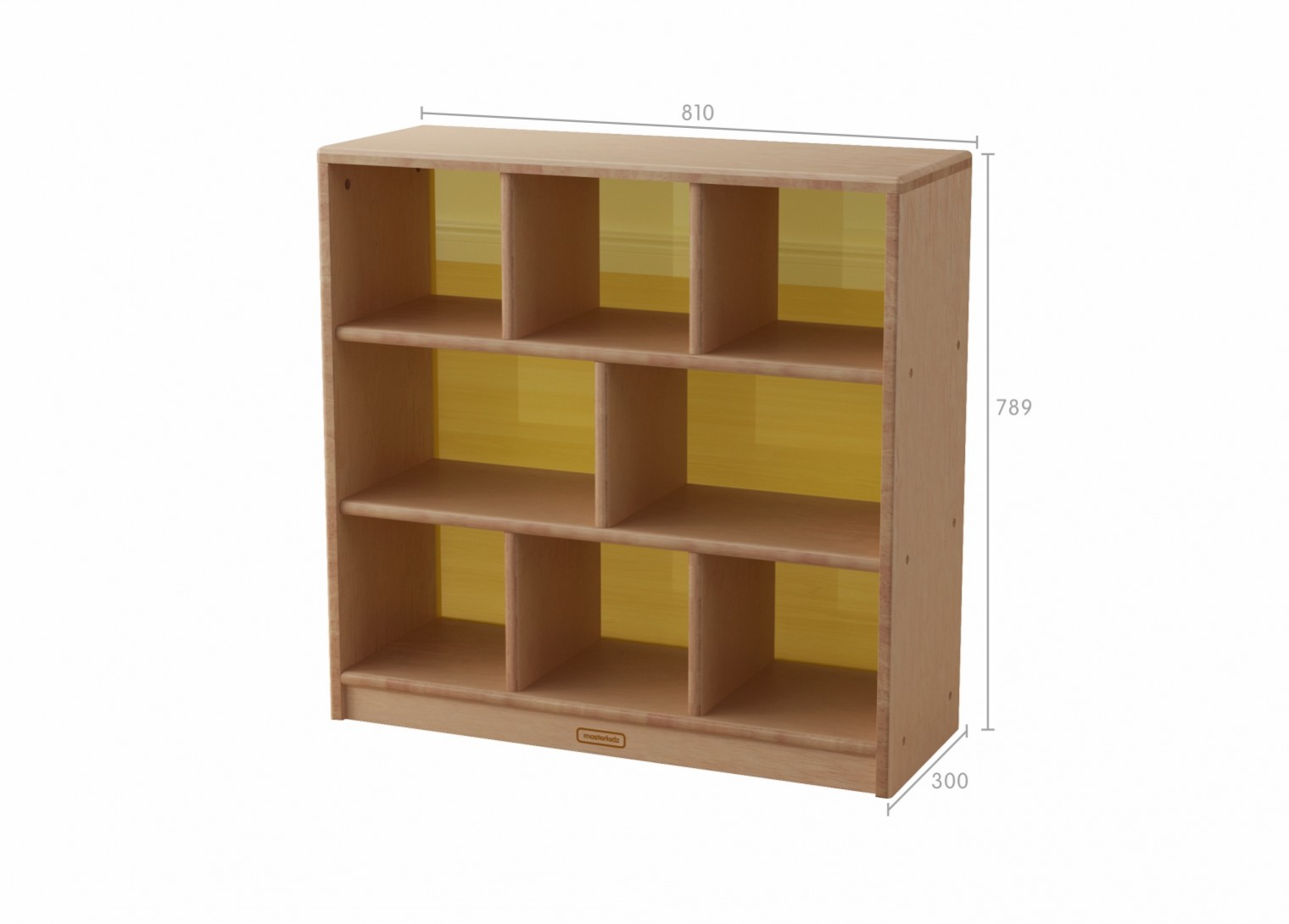 Bern - 789H x 810L Natural Rubber Wood  8-Compartment Shelving Unit - Translucent Yellow Back