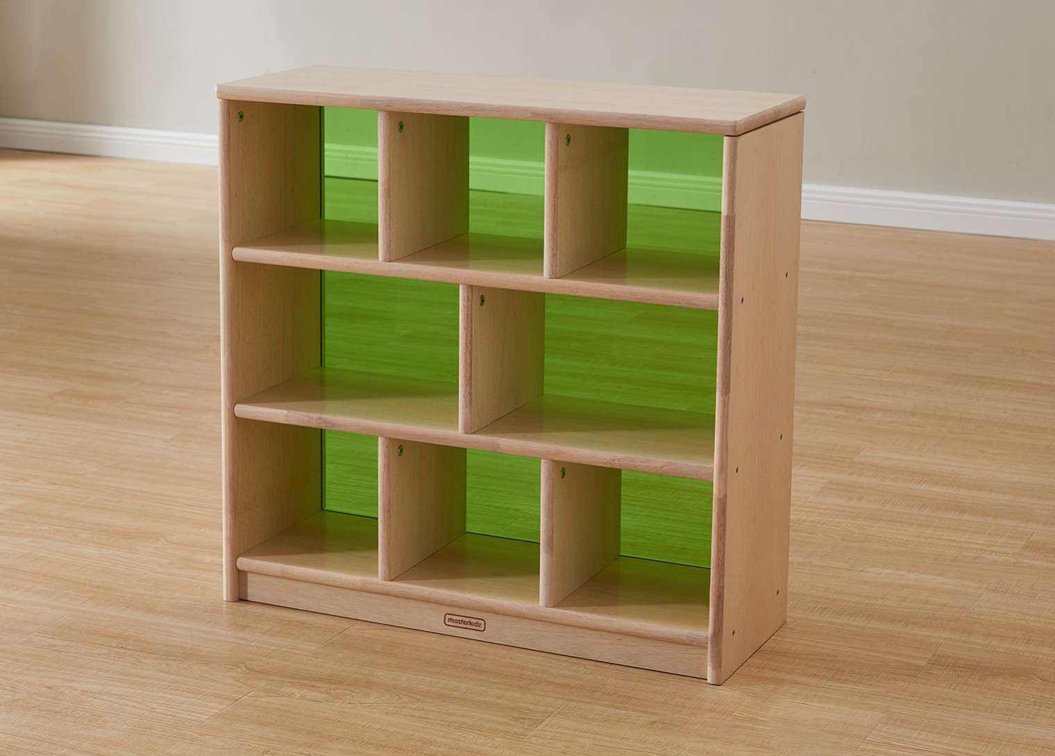 Bern - 789H x 810L Natural Rubber Wood  8-Compartment Shelving Unit - Translucent Green Back