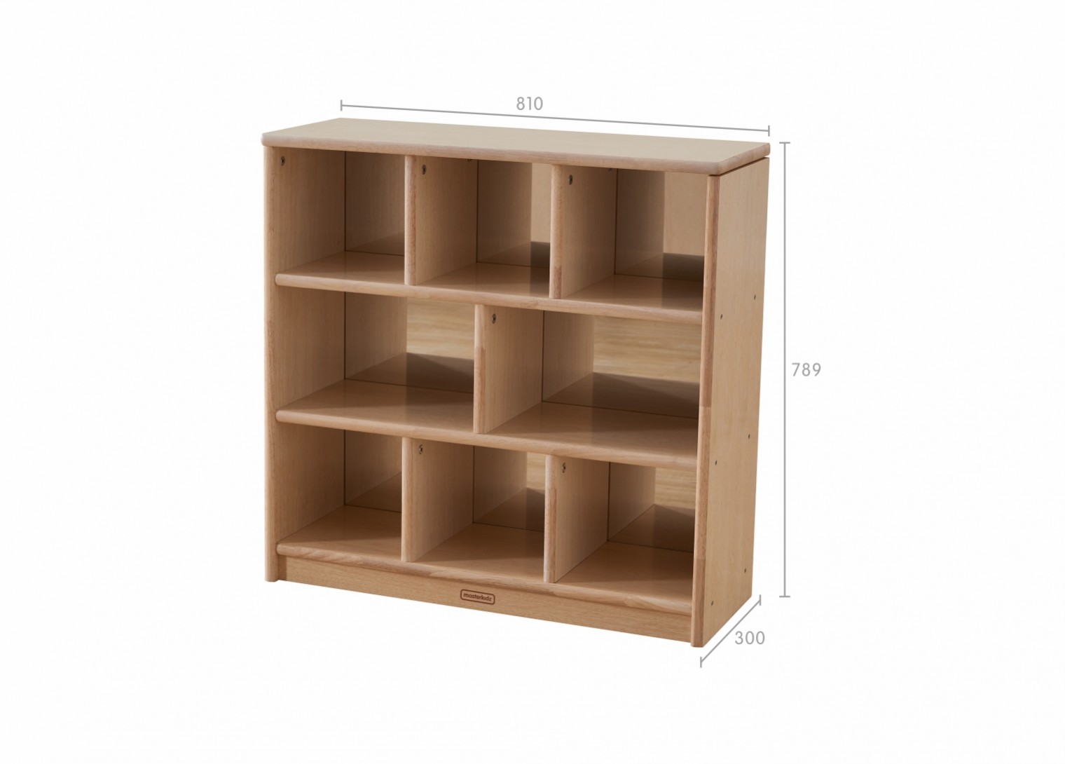 Bern - 789H x 810L Natural Rubber Wood  8-Compartment Shelving Unit - Anti-Scratch Acrylic Mirror Back