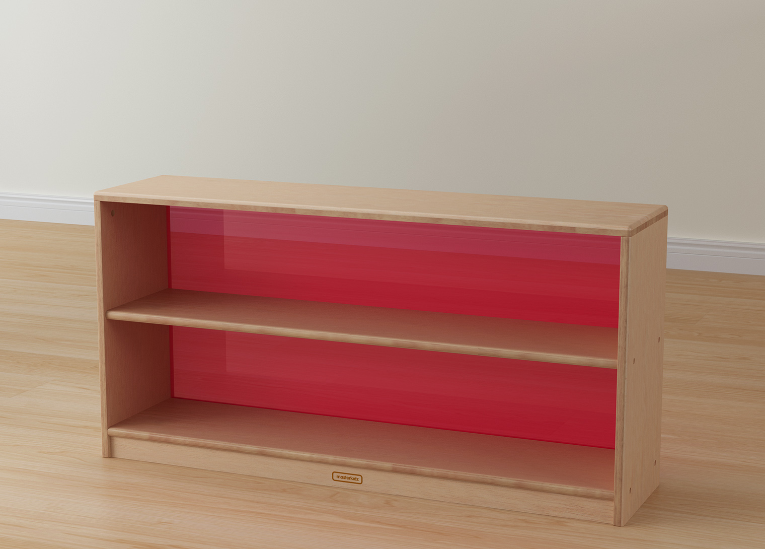 Bern - 609H x 1210L Natural Rubber Wood  Shelving Unit - Translucent Red Back