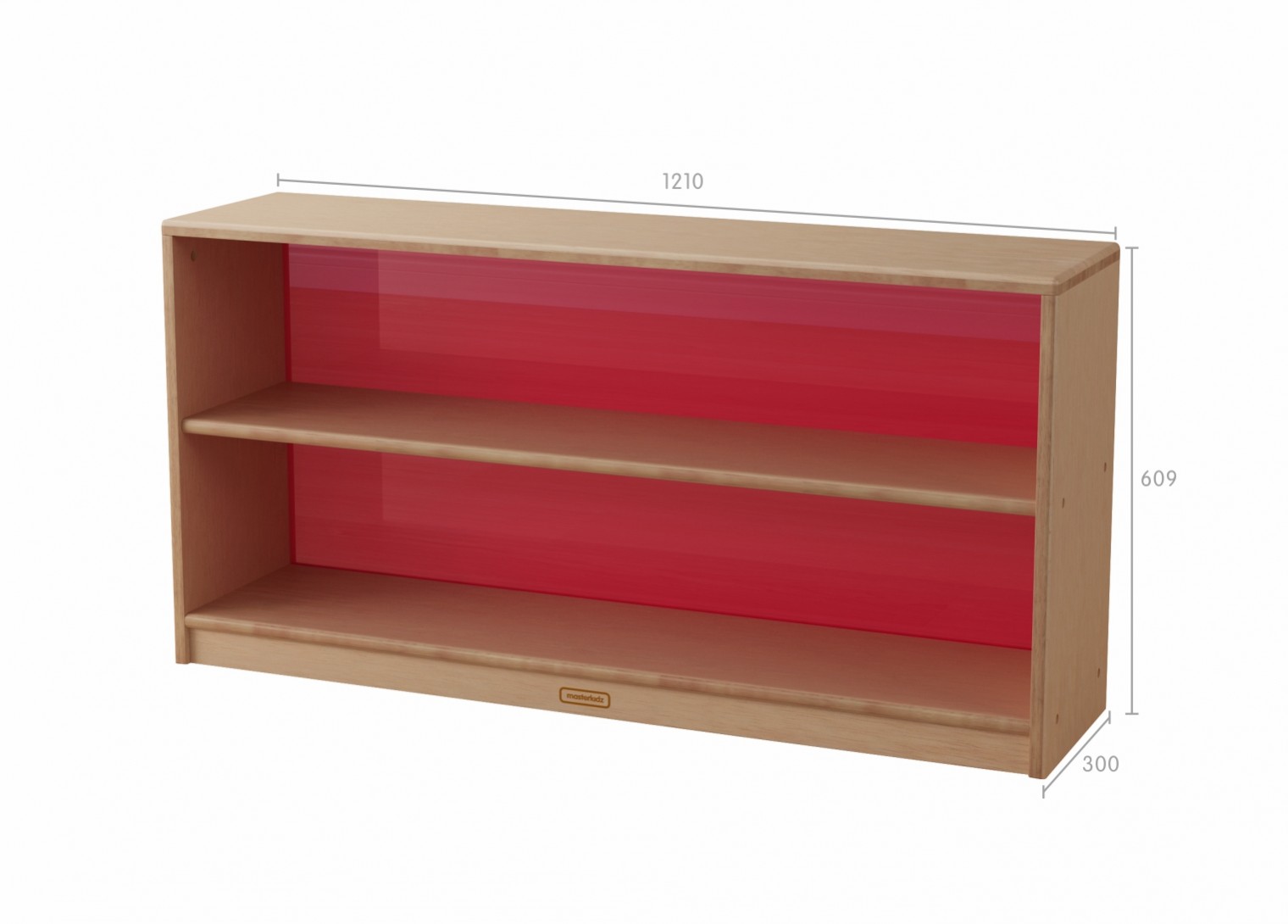 Bern - 609H x 1210L Natural Rubber Wood  Shelving Unit - Translucent Red Back