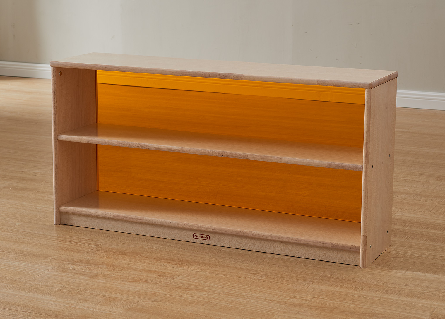 Bern - 609H x 1210L Natural Rubber Wood  Shelving Unit - Translucent Orange Back