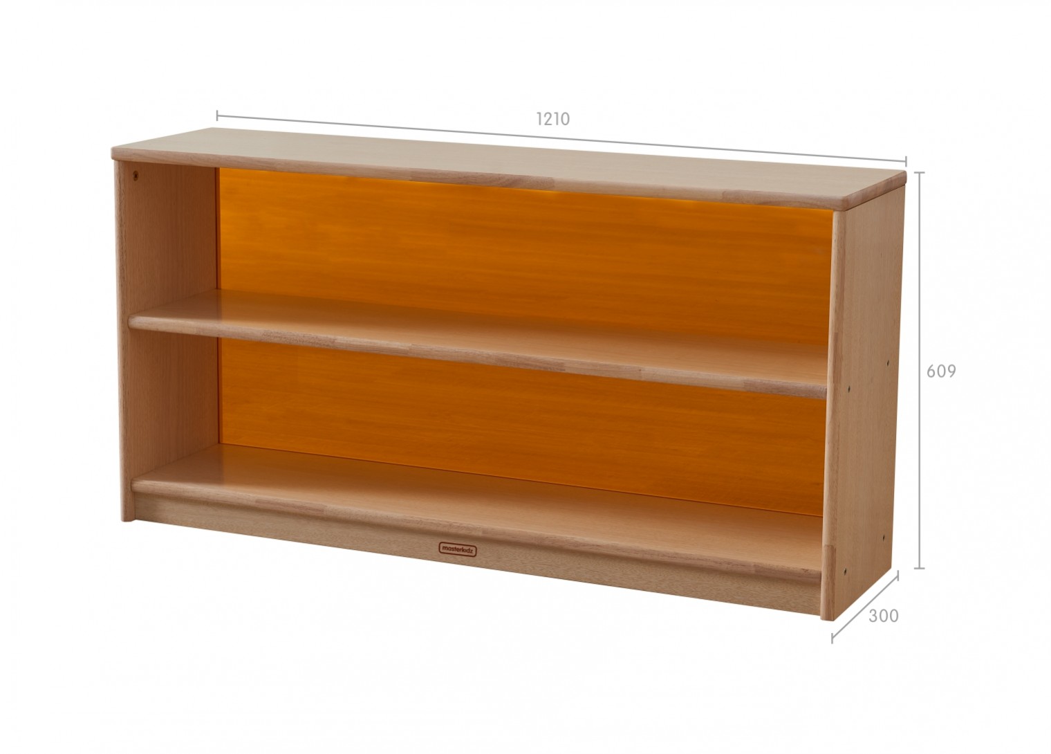 Bern - 609H x 1210L Natural Rubber Wood  Shelving Unit - Translucent Orange Back