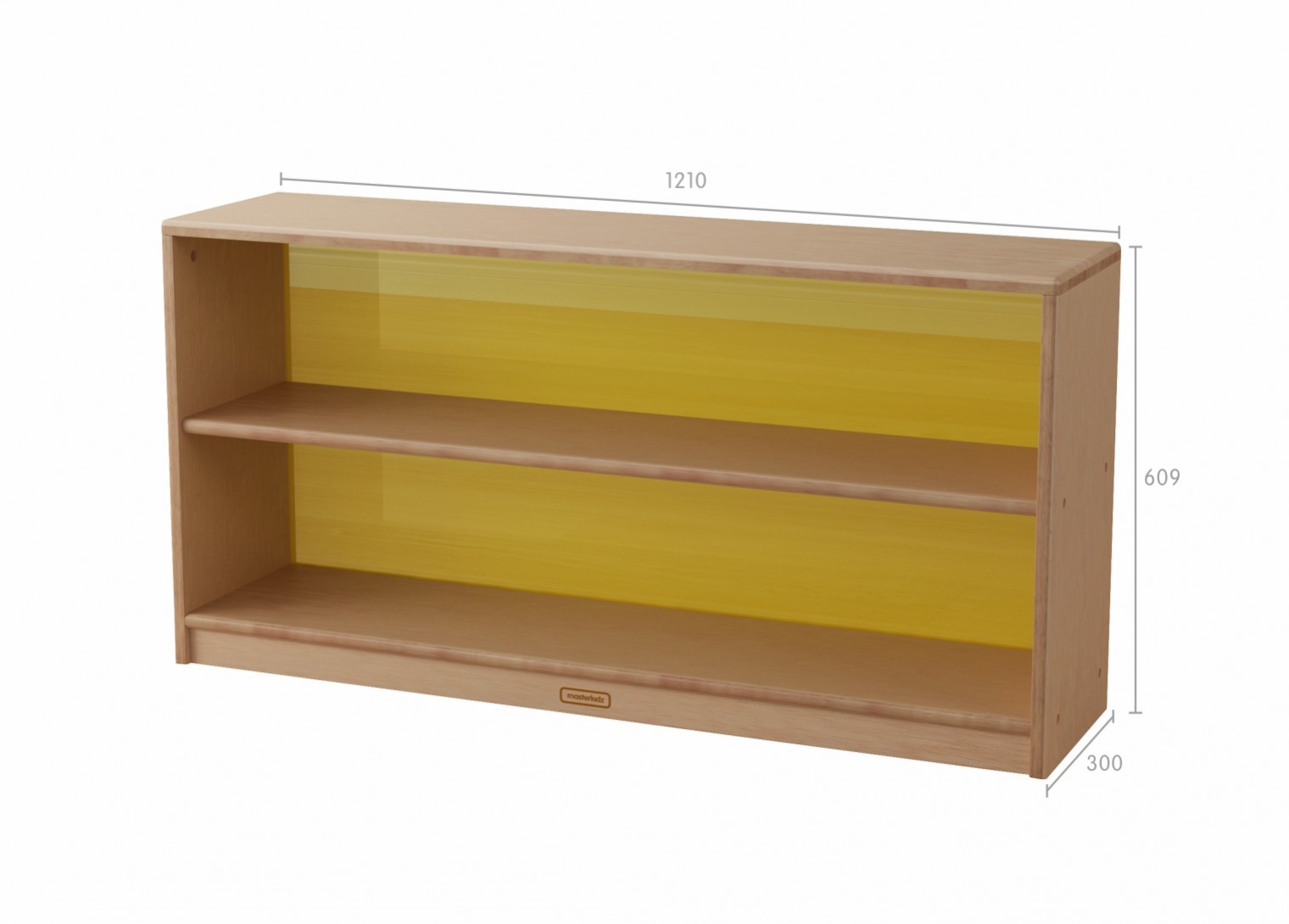 Bern - 609H x 1210L Natural Rubber Wood  Shelving Unit - Translucent Yellow Back