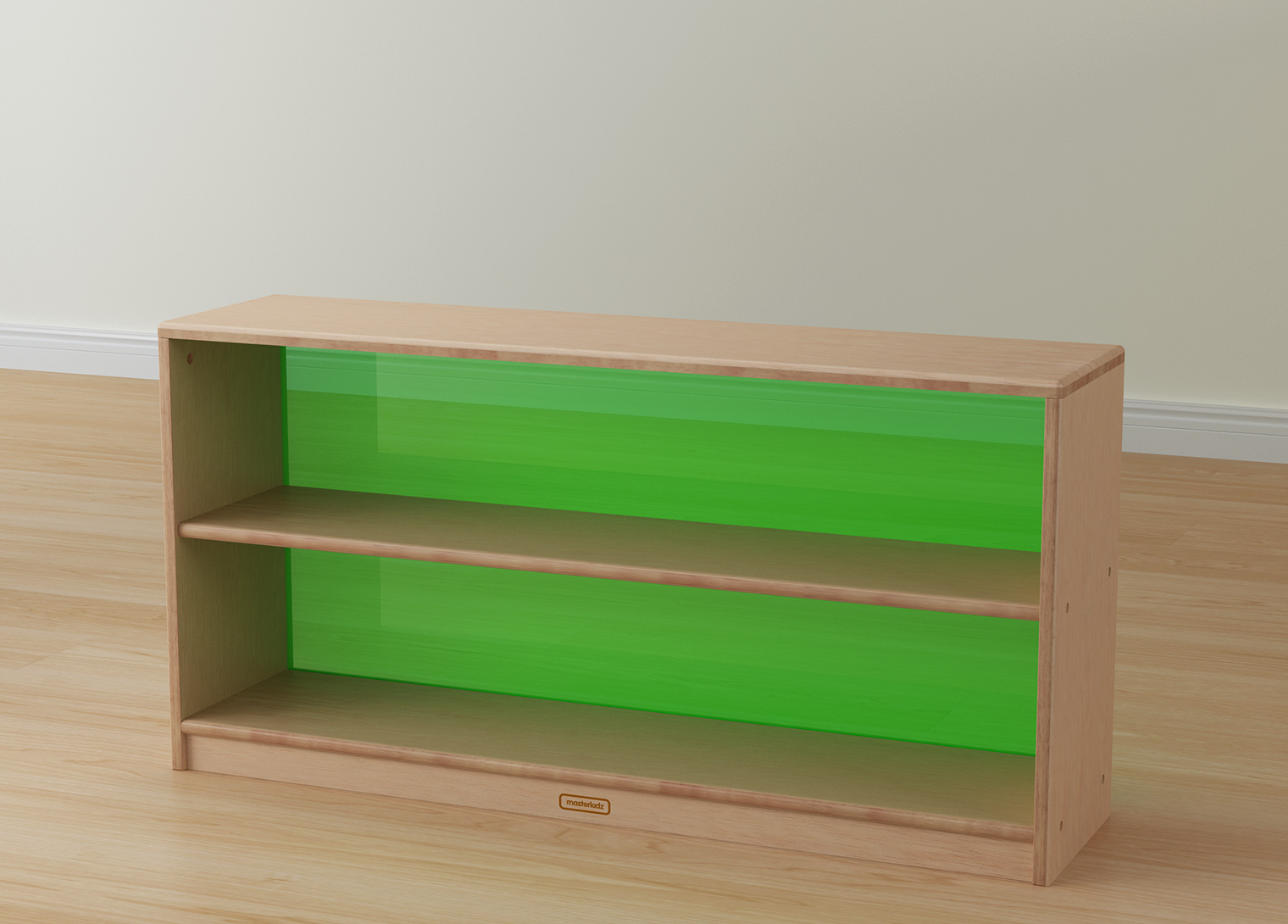 Bern - 609H x 1210L Natural Rubber Wood  Shelving Unit - Translucent Green Back