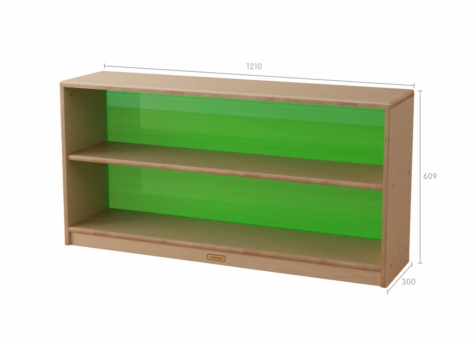 Bern - 609H x 1210L Natural Rubber Wood  Shelving Unit - Translucent Green Back