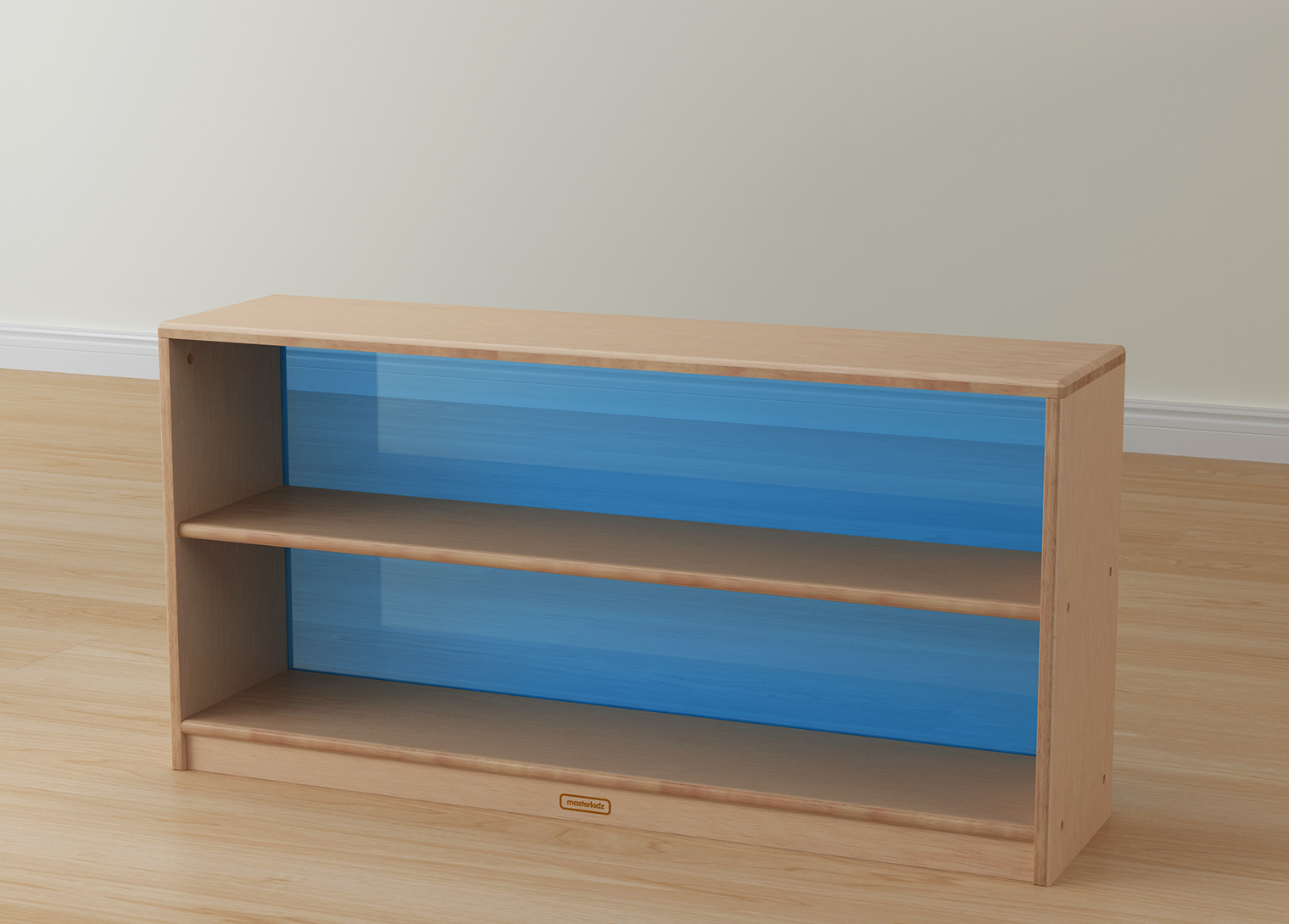 Bern - 609H x 1210L Natural Rubber Wood  Shelving Unit - Translucent Blue Back