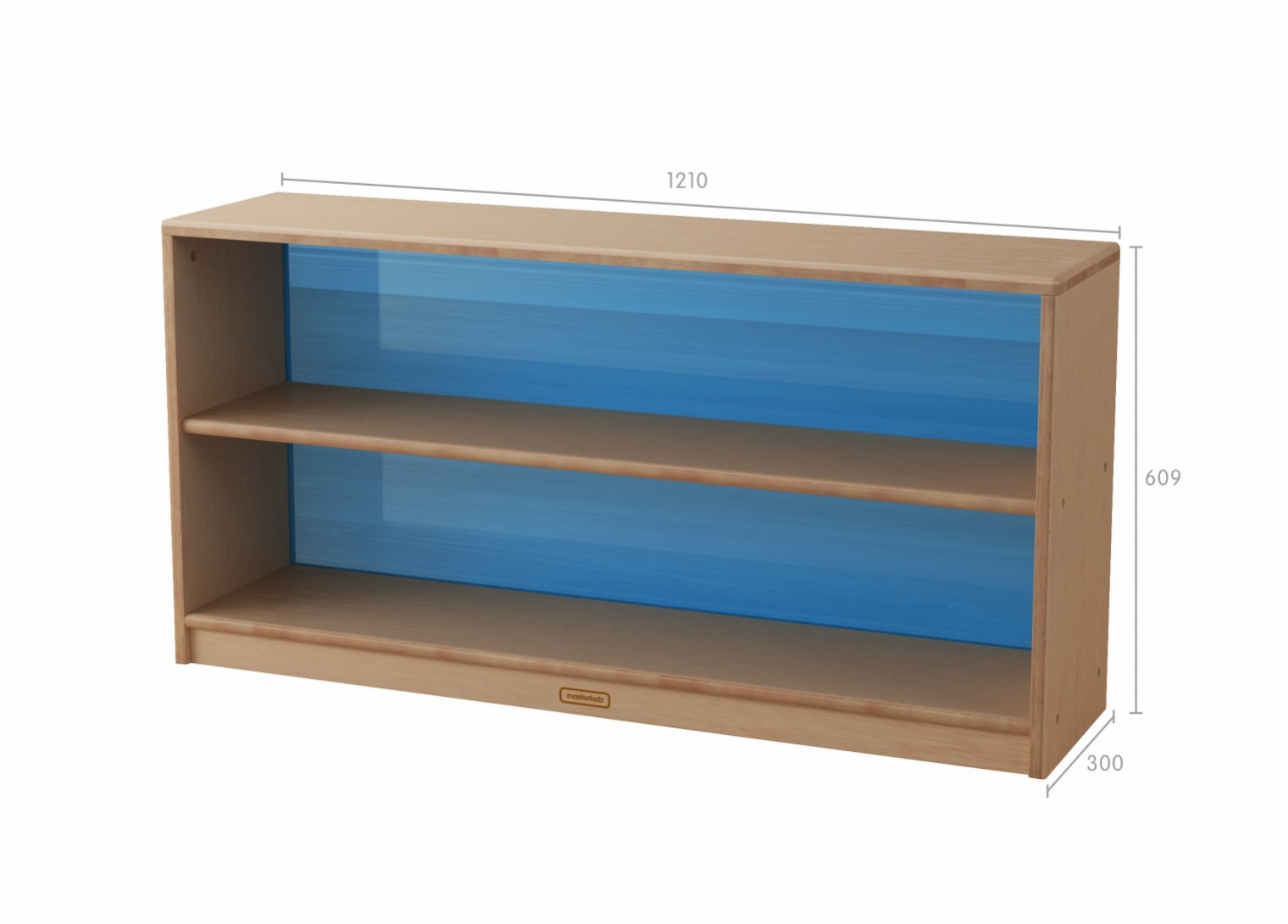 Bern - 609H x 1210L Natural Rubber Wood  Shelving Unit - Translucent Blue Back