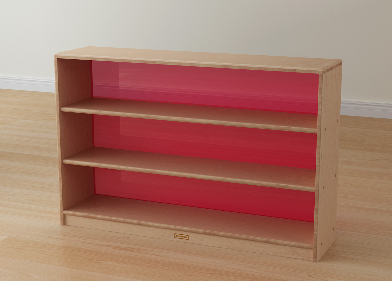 Bern - 789H x 1210L Natural Rubber Wood  Shelving Unit - Translucent Red Back