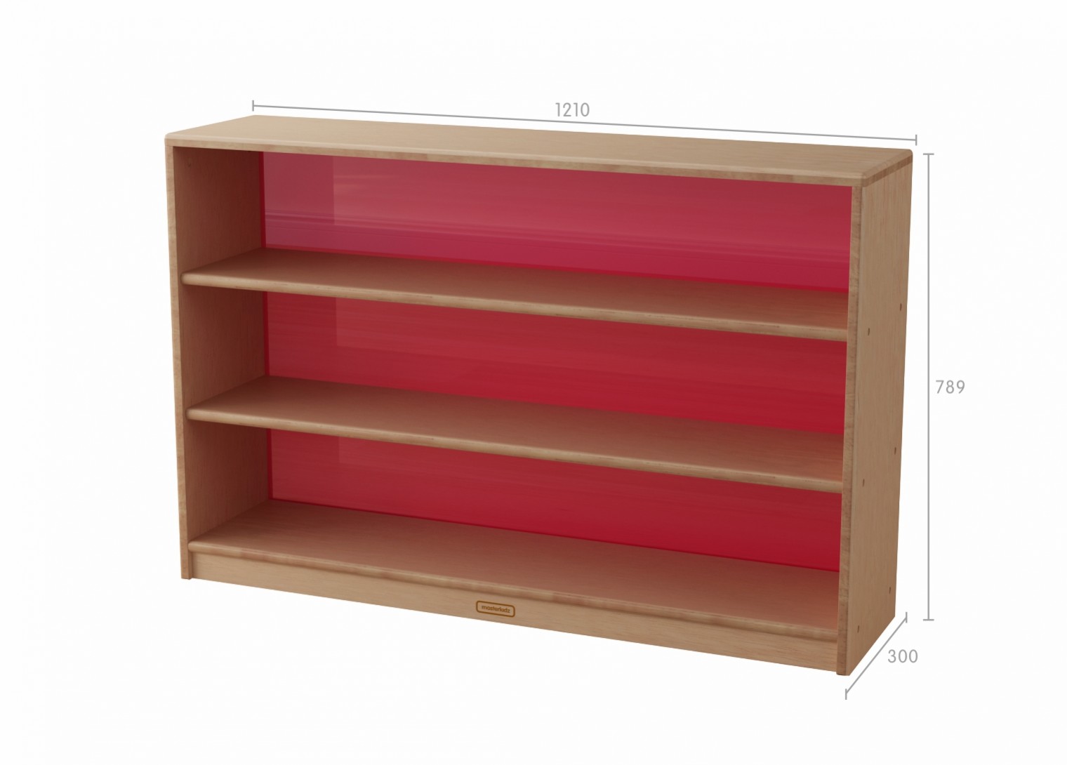 Bern - 789H x 1210L Natural Rubber Wood  Shelving Unit - Translucent Red Back