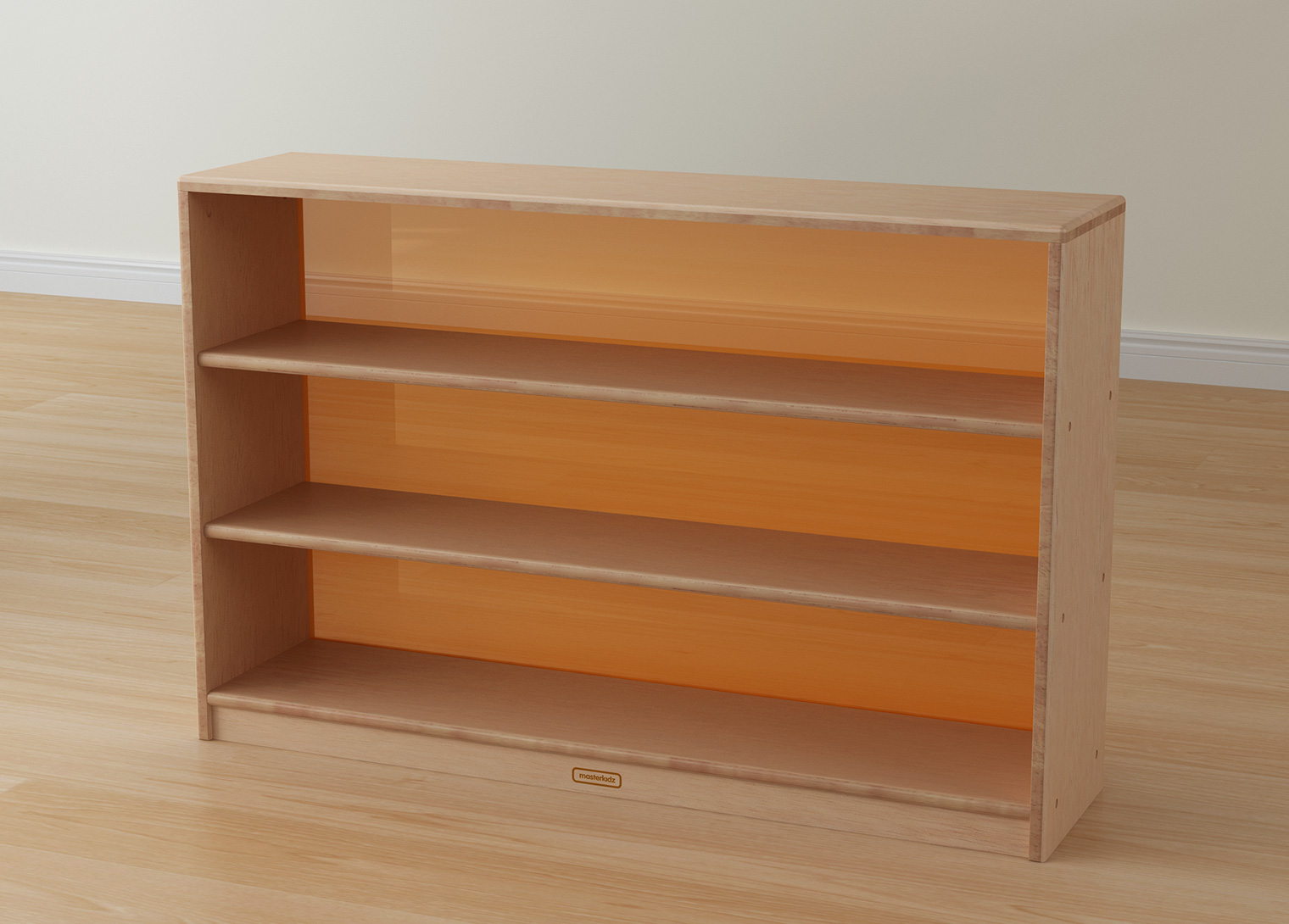 Bern - 789H x 1210L Natural Rubber Wood  Shelving Unit - Translucent Orange Back