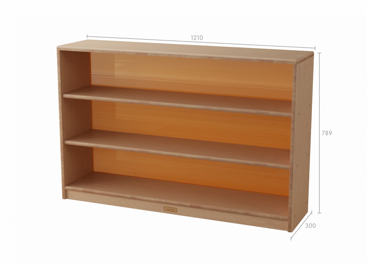 Bern - 789H x 1210L Natural Rubber Wood  Shelving Unit - Translucent Orange Back