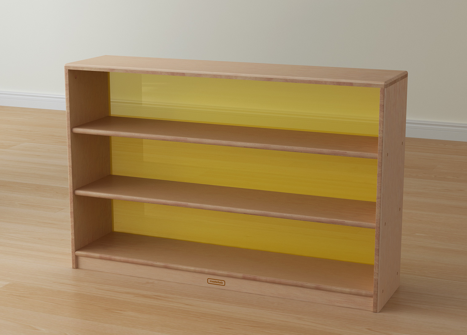 Bern - 789H x 1210L Natural Rubber Wood  Shelving Unit - Translucent Yellow Back