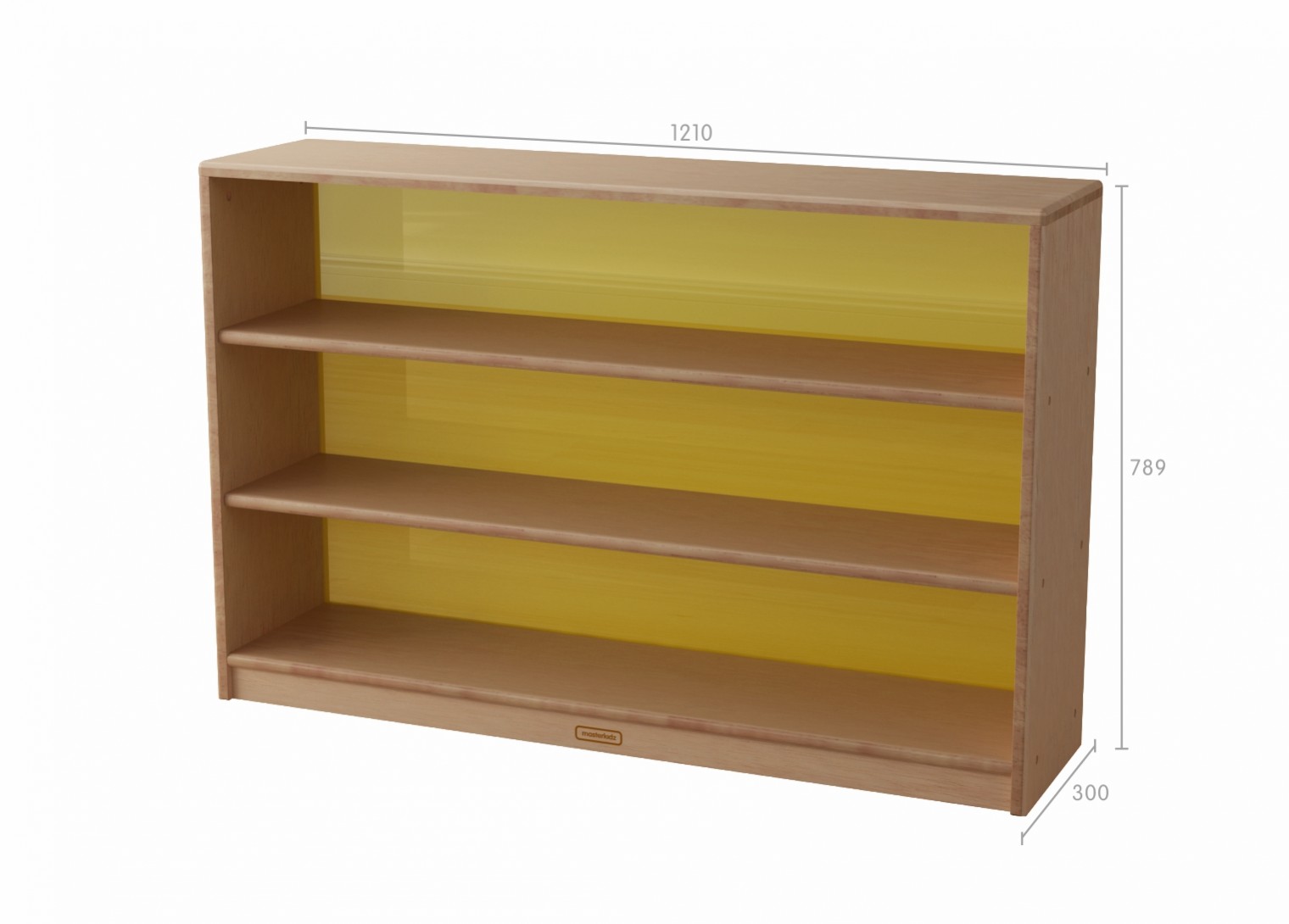 Bern - 789H x 1210L Natural Rubber Wood  Shelving Unit - Translucent Yellow Back