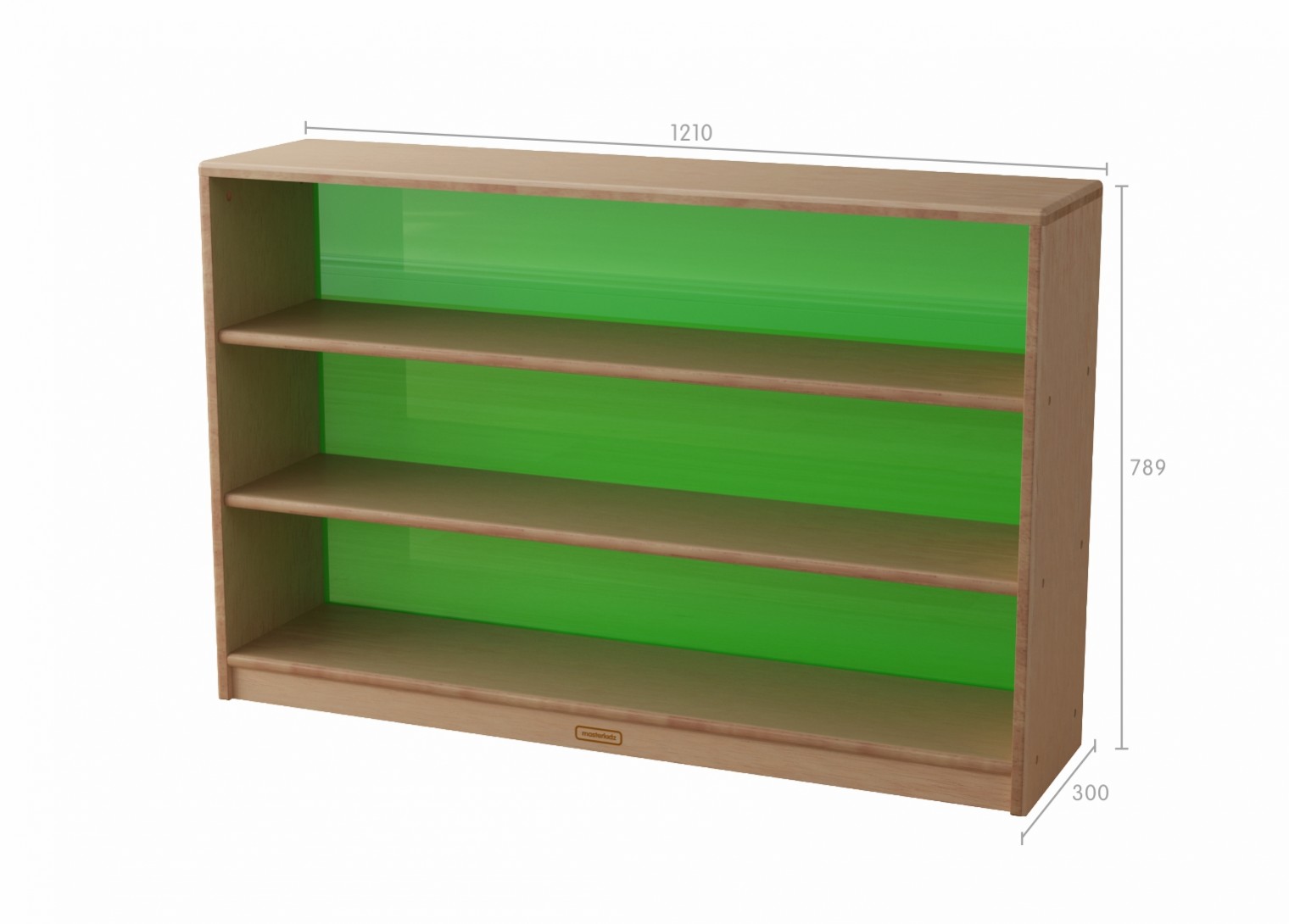 Bern - 789H x 1210L Natural Rubber Wood  Shelving Unit - Translucent Green Back