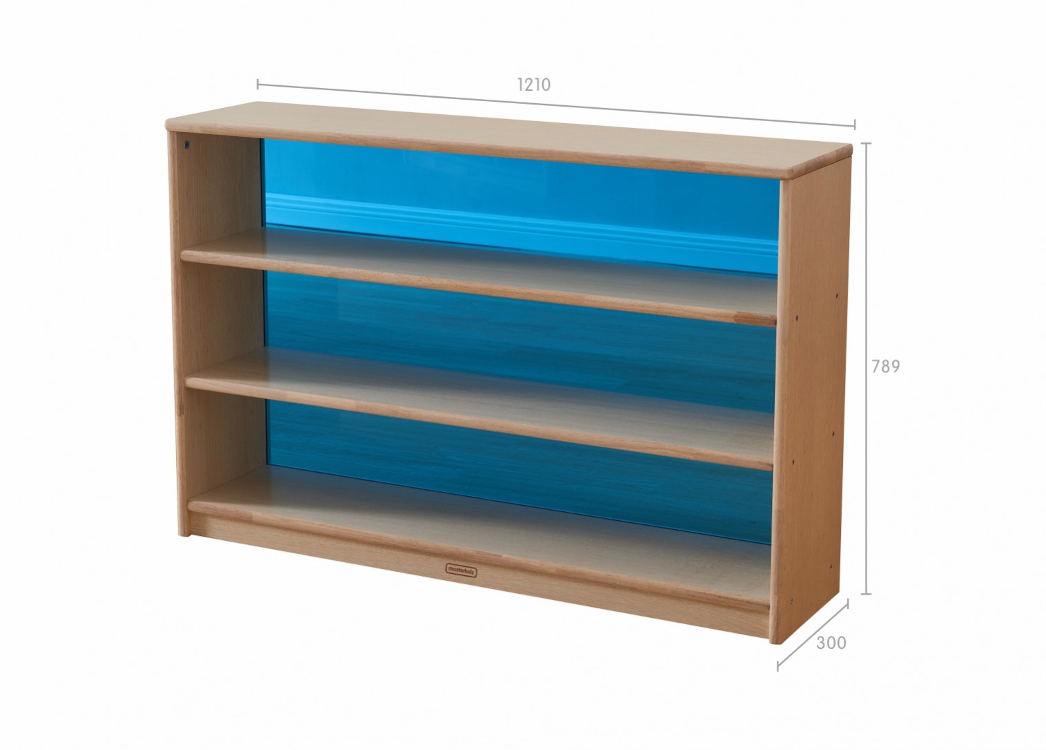 Bern - 789H x 1210L Natural Rubber Wood  Shelving Unit - Translucent Blue Back