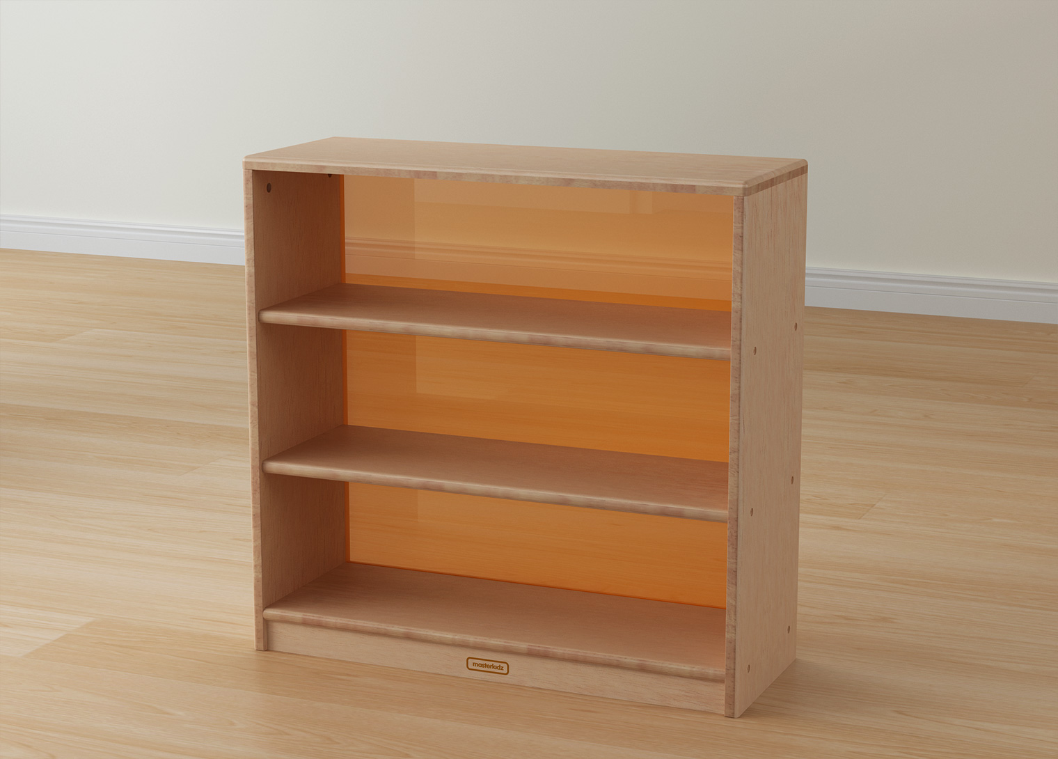 Bern - 789H x 810L Natural Rubber Wood  Shelving Unit - Translucent Orange Back