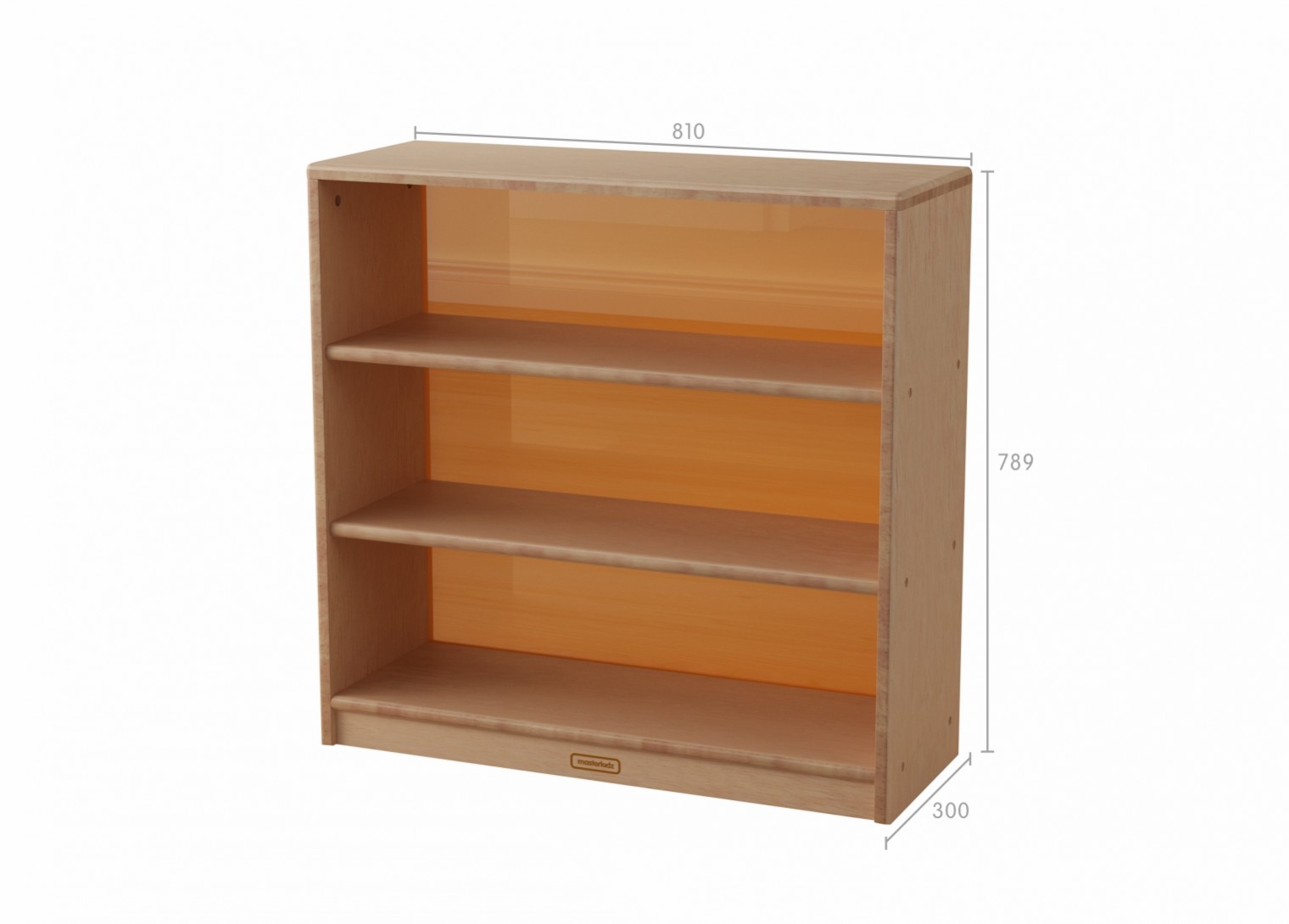 Bern - 789H x 810L Natural Rubber Wood  Shelving Unit - Translucent Orange Back