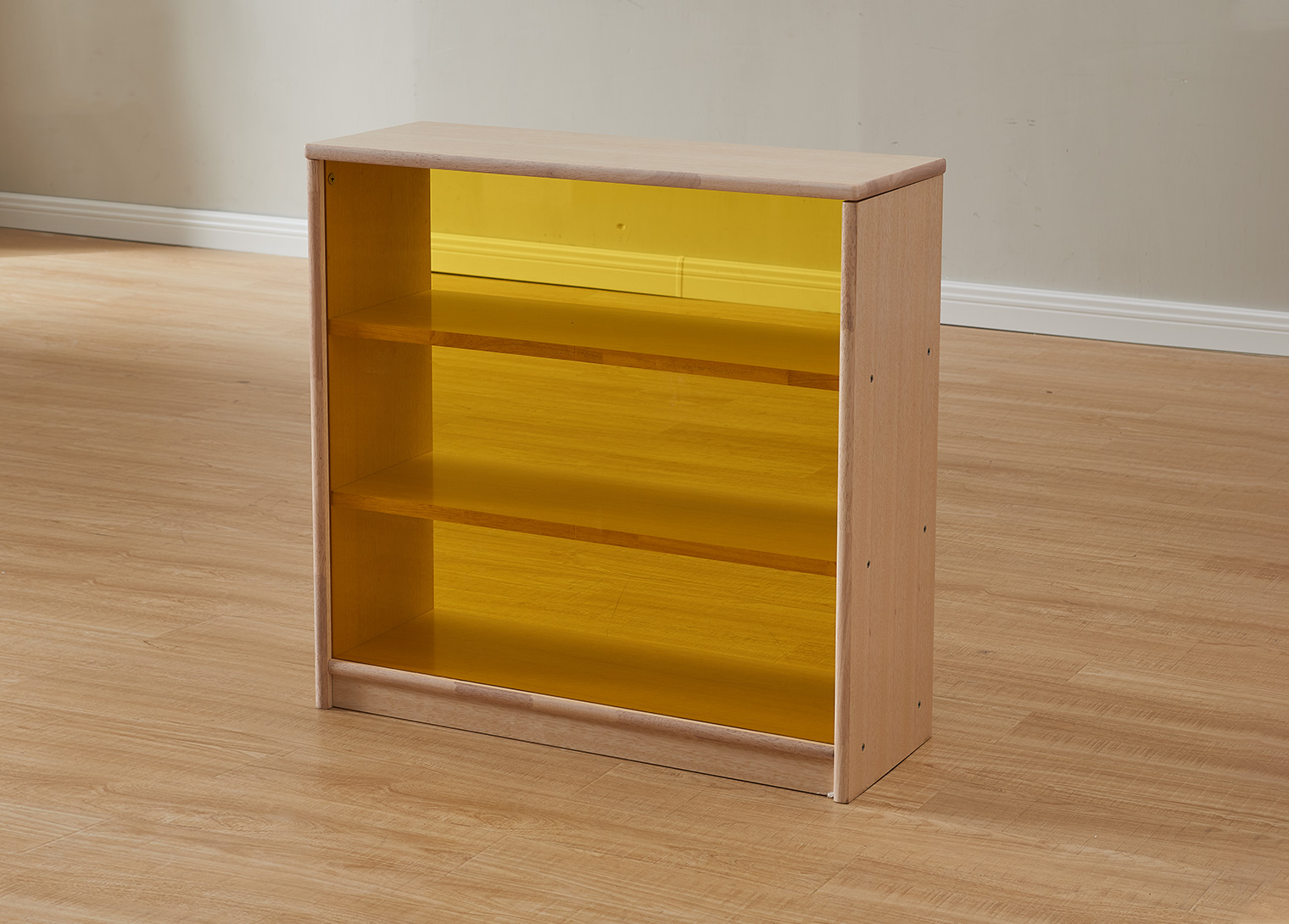 Bern - 789H x 810L Natural Rubber Wood  Shelving Unit - Translucent Yellow Back