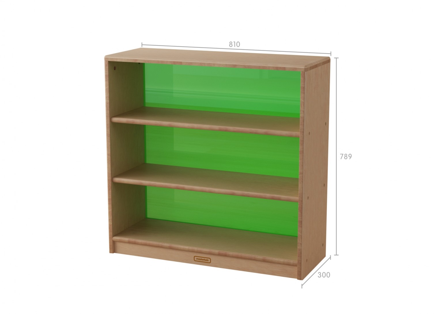 Bern - 789H x 810L Natural Rubber Wood  Shelving Unit - Translucent Green Back