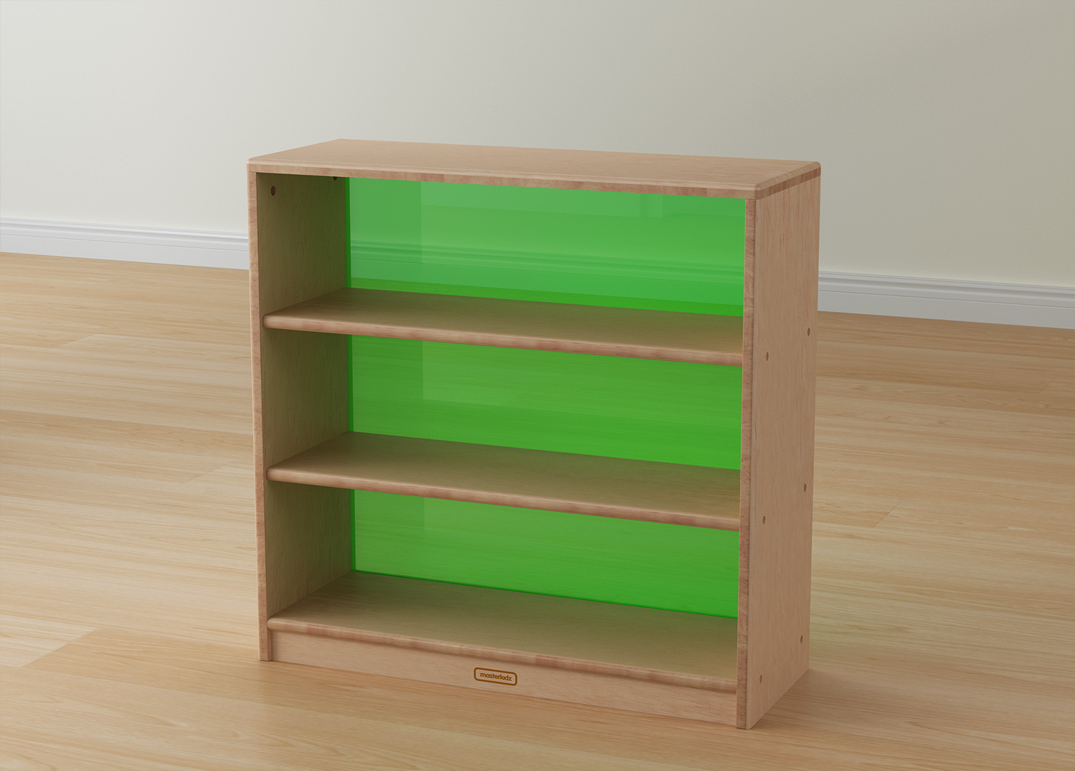 Bern - 789H x 810L Natural Rubber Wood  Shelving Unit - Translucent Green Back