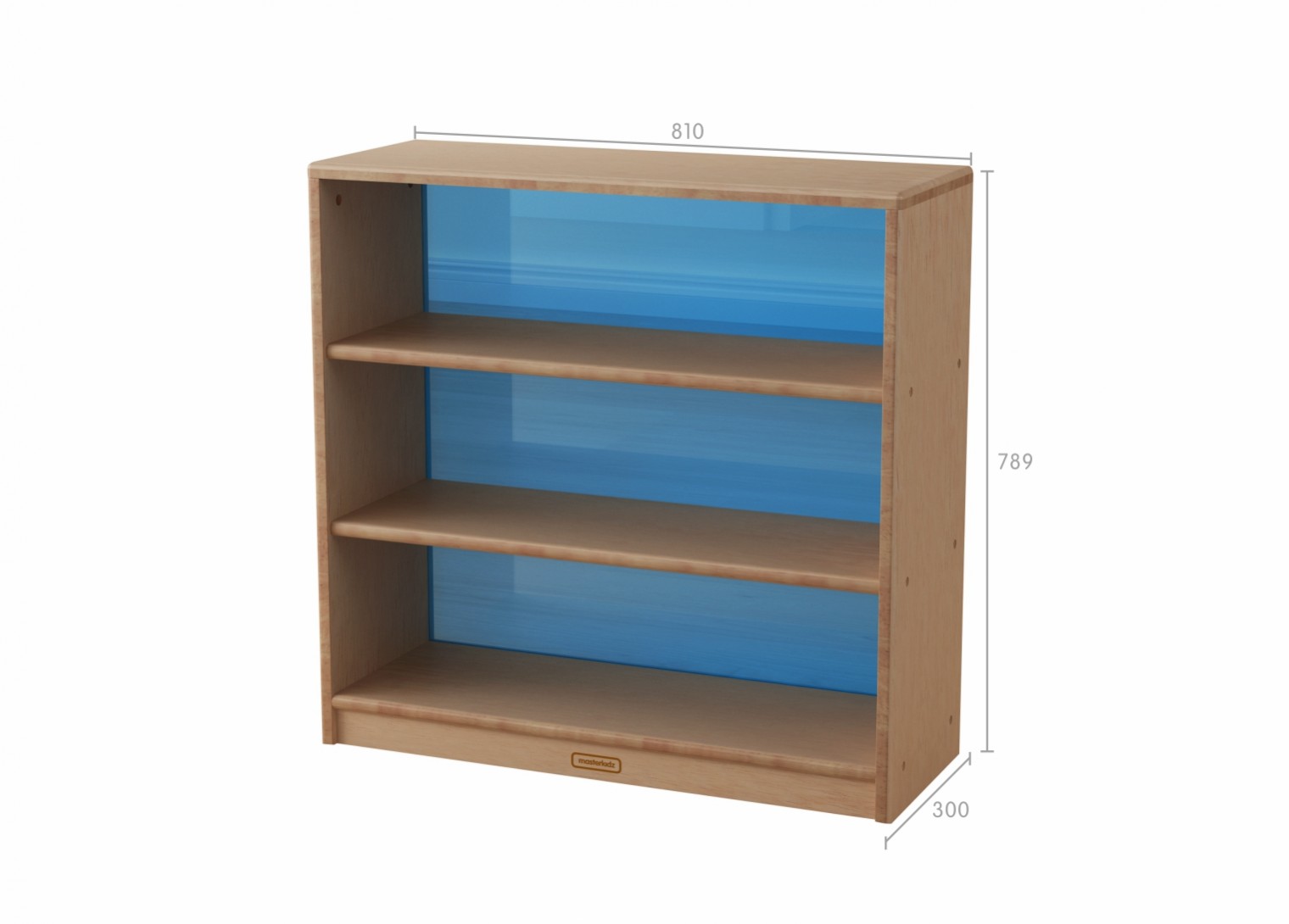 Bern - 789H x 810L Natural Rubber Wood  Shelving Unit - Translucent Blue Back