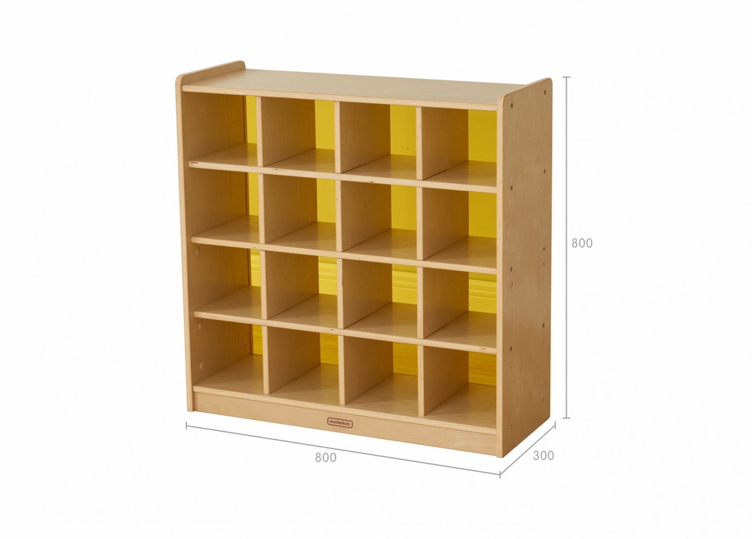 800H x 800L 16 Compartment Shelving Unit - Translucent Yellow Back