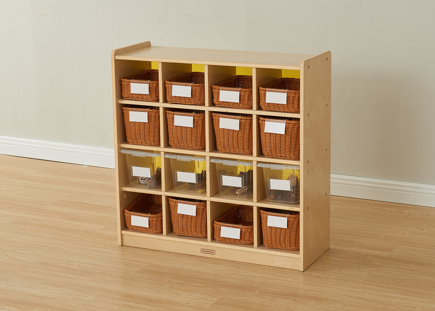 800H x 800L 16 Compartment Shelving Unit - Translucent Yellow Back