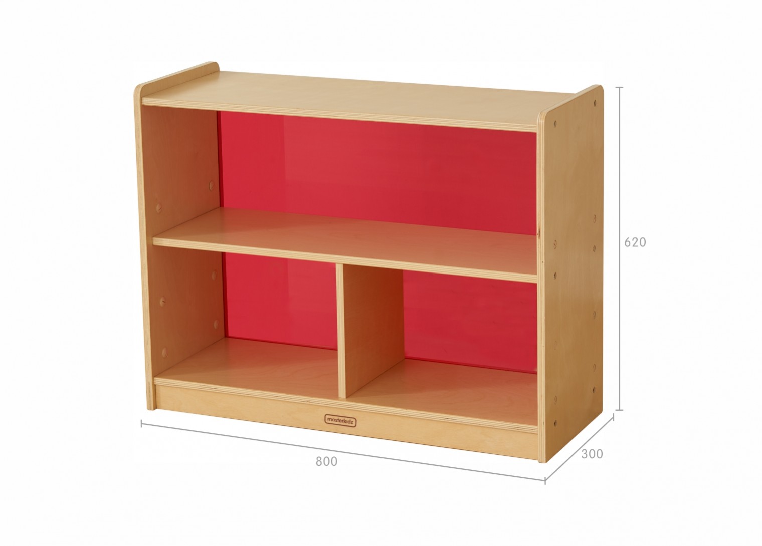 620H x 800L 3-Compartment Shelving Unit - Translucent Red Back