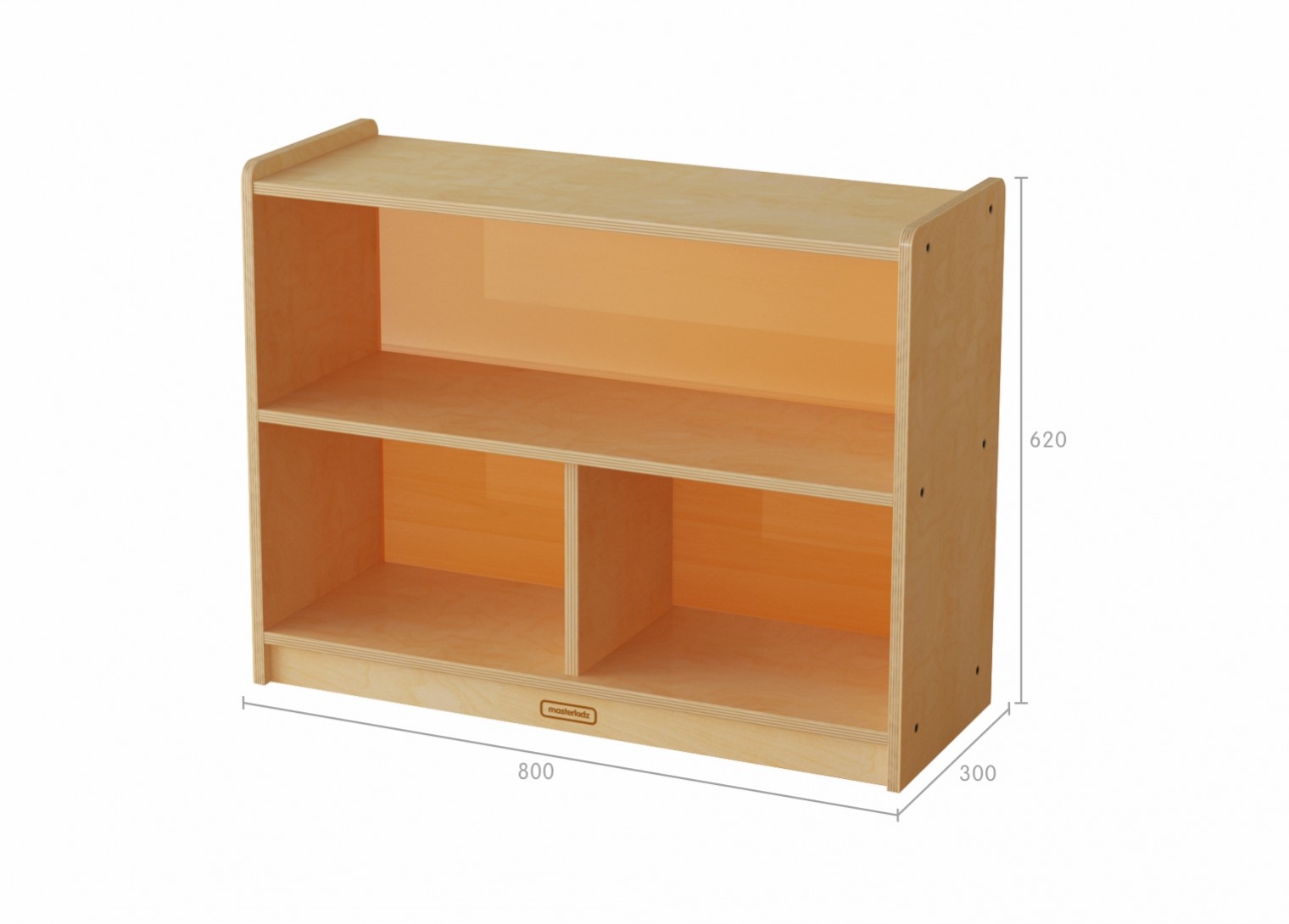 620H x 800L 3-Compartment Shelving Unit - Translucent Orange Back