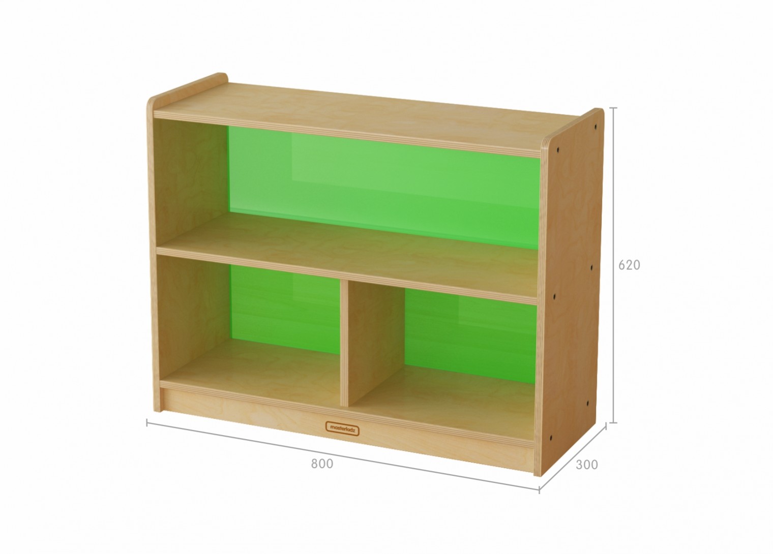 620H x 800L 3-Compartment Shelving Unit - Translucent Green Back