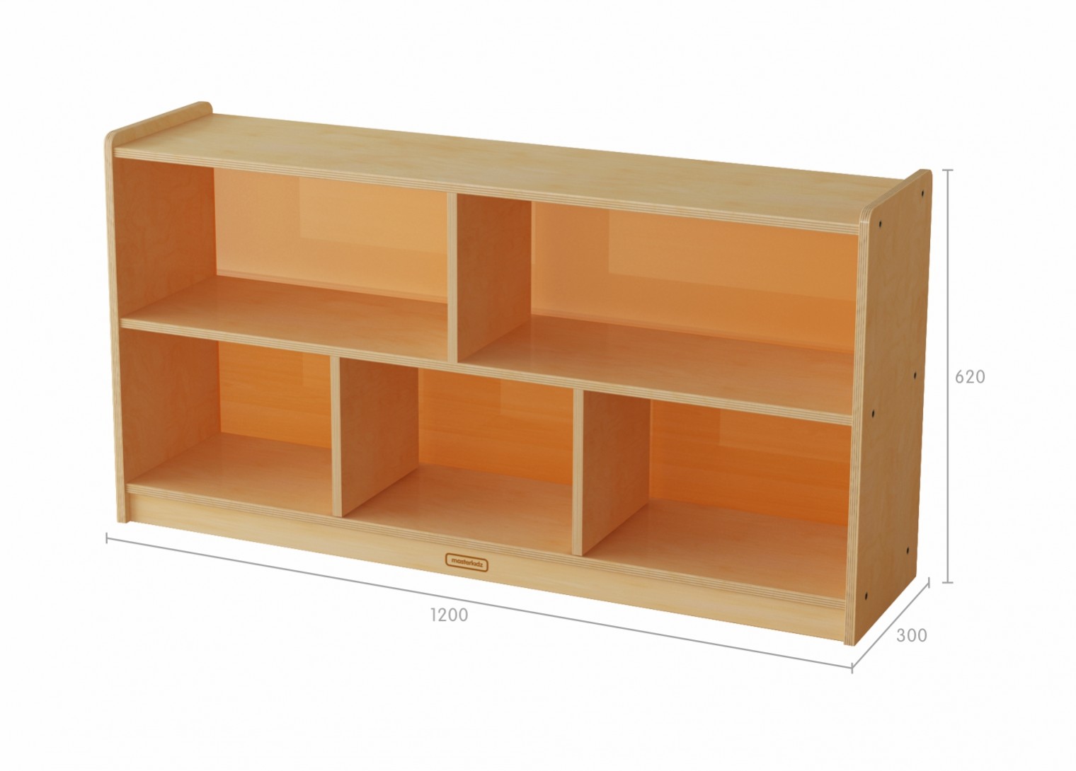 620H x 1200L 5-Compartment Shelving Unit - Translucent Orange Back