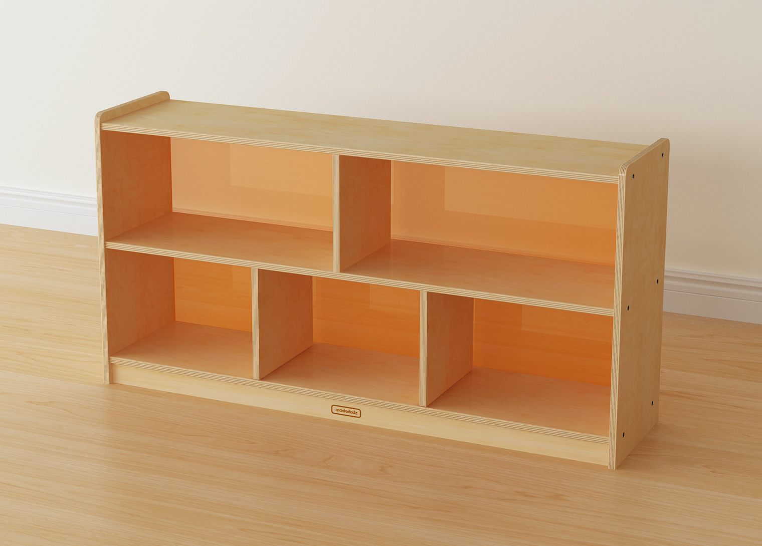 620H x 1200L 5-Compartment Shelving Unit - Translucent Orange Back