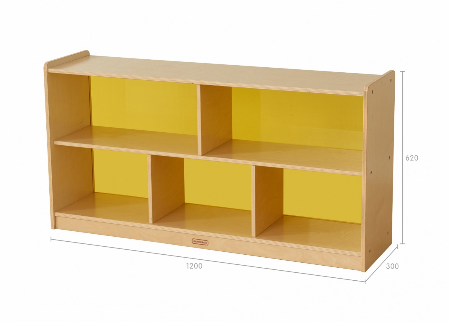 620H x 1200L 5-Compartment Shelving Unit - Translucent Yellow Back